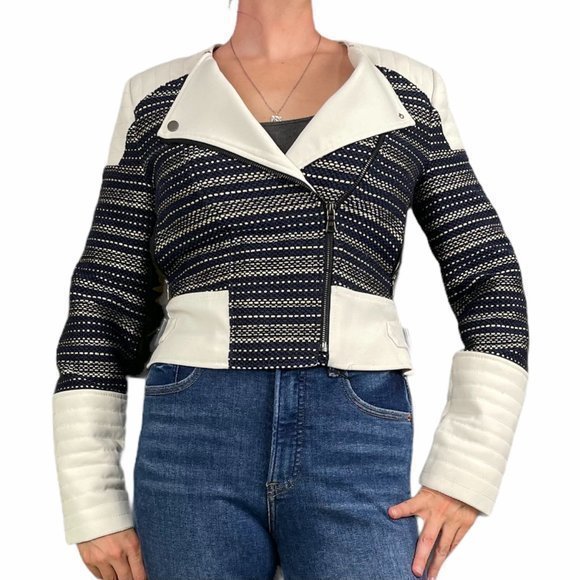 BCBGMaxAzria Jackets & Blazers - BCBG Navy Gold Cropped Moto Jacket Small